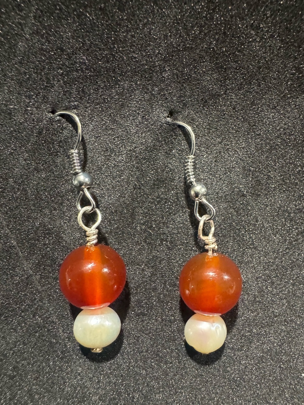 Handmade carnelian and freshwater pearl Beaded Dangle Earrings